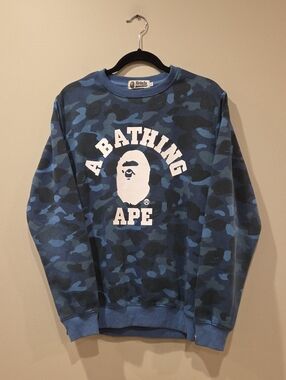 A BATHING APE Blue Camo Crewneck Sweatshirt
